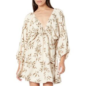 Free People Dress Portia Floral Ivory Mini Tea Combo Size SM Linen Bohemian